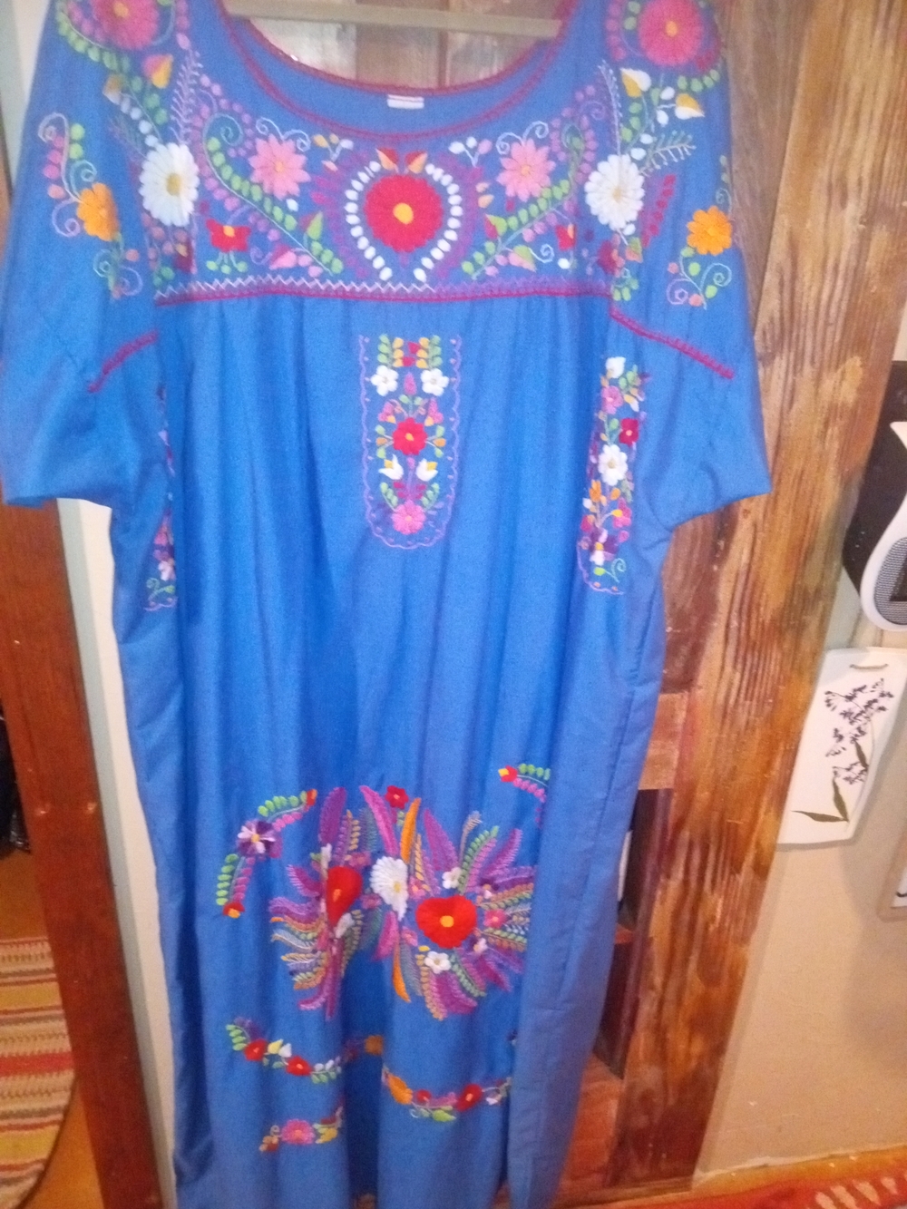 Blue Embroidered Floral Mexican Maxi Dress